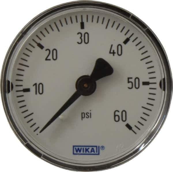 Wika - 2" Dial, 1/4 Thread, 0-60 Scale Range, Pressure Gauge - Center Back Connection Mount, Accurate to 3-2-3% of Scale - USA Tool & Supply