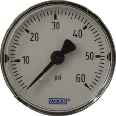 Wika - 2" Dial, 1/4 Thread, 0-60 Scale Range, Pressure Gauge - Center Back Connection Mount, Accurate to 3-2-3% of Scale - USA Tool & Supply