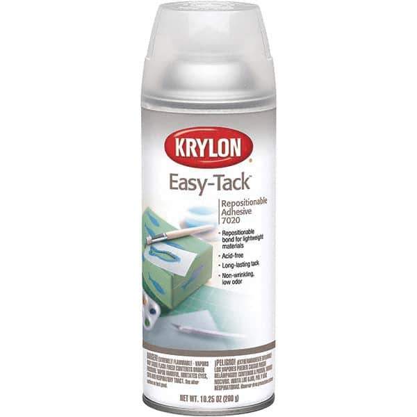 Krylon - 11 oz Aerosol Clear Spray Adhesive - Low Tack, 120°F Heat Resistance, 15 Sq Ft Coverage, Low Strength Bond, 180 min Max Bonding Time, Flammable - USA Tool & Supply