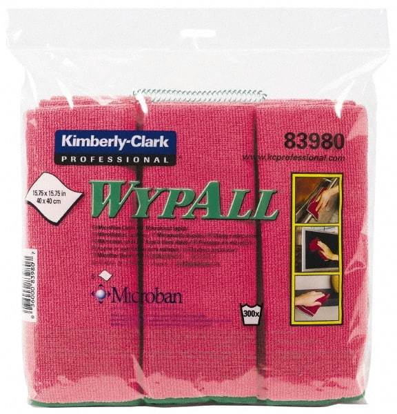 WypAll - Reusable Microfiber Wipes - Packet, 15-3/4" x 15-3/4" Sheet Size, Red - USA Tool & Supply