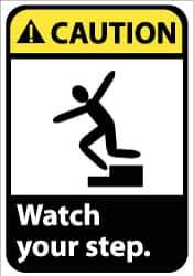 NMC - "Caution - Watch Your Step", 14" Long x 10" Wide, Aluminum Safety Sign - Rectangle, 0.04" Thick, Use for Accident Prevention - USA Tool & Supply