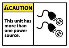 NMC - Accident Prevention Label, Header: CAUTION - Legend: Caution - This Unit Has More Than One Power Source, English, Black, Yellow & White, 5" Long x 3" High, Sign Muscle Finish - USA Tool & Supply