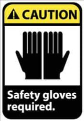 NMC - Accident Prevention Label, Header: CAUTION - Legend: Caution - Safety Gloves Required, English, Black, Yellow & White, 5" Long x 3" High, Sign Muscle Finish - USA Tool & Supply