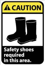NMC - "Caution - Safety Shoes Required in This Area", 10" Long x 7" Wide, Rigid Plastic Safety Sign - Rectangle, 0.05" Thick, Use for Accident Prevention - USA Tool & Supply