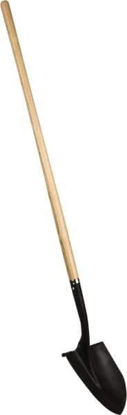 PRO-SOURCE - 11" High x 9-1/2" Wide Round Steel Shovel - 48" Long Wood Straight Handle, Front Turned - USA Tool & Supply