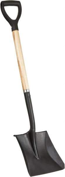 PRO-SOURCE - 11-1/2" High x 9-1/2" Wide Square Steel Shovel - 28" Long Wood D-Grip Handle, Front Turned - USA Tool & Supply