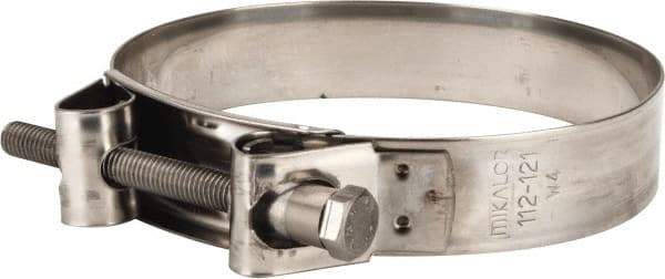 Mikalor - 4-1/2" Hose, 0.98" Wide x 0.04" Thick, T-Bolt Hose Clamp - 4.41 to 4.76" Diam, Stainless Steel - USA Tool & Supply