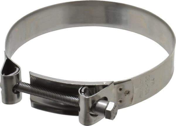 Mikalor - 5" Hose, 0.98" Wide x 0.04" Thick, T-Bolt Hose Clamp - 4.76 to 5.11" Diam, Stainless Steel - USA Tool & Supply