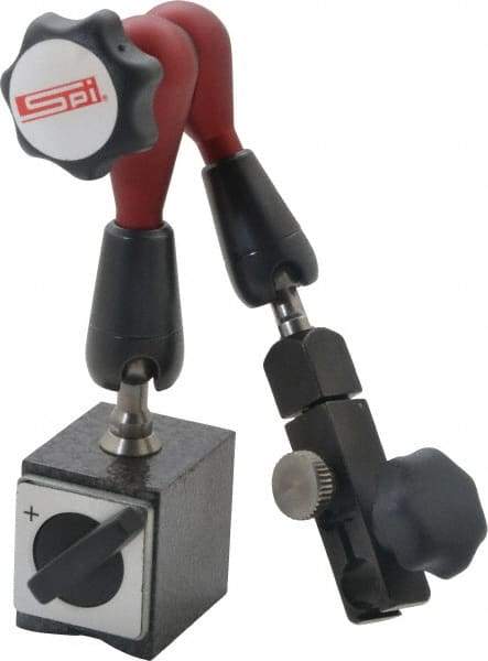 SPI - 175 Lb Magnetic Force, Fine Adjustment Indicator Positioner & Holder with Base - Post & Arm, Round Base, 6-1/2" Base Diam - USA Tool & Supply