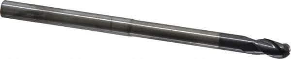 ProMax - 1/4" Diam, 3/8" LOC, 3 Flute Solid Carbide Ball End Mill - AlTiN Finish, Single End, 4" OAL, 1/4" Shank Diam, Spiral Flute - USA Tool & Supply