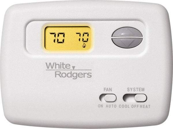 White-Rodgers - 45 to 90°F, 1 Heat, 1 Cool, Digital Nonprogrammable Thermostat - 20 to 30 Volts, Horizontal Mount, Manual Switch - USA Tool & Supply