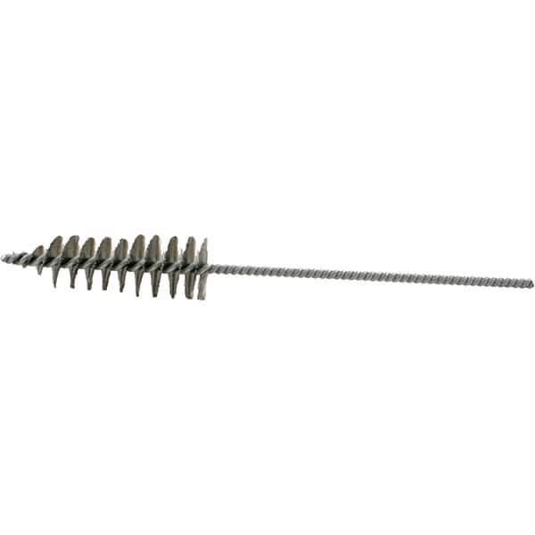 Brush Research Mfg. - 1.2" Diam Helical Stainless Steel Tube Brush - Single Spiral, 0.006" Filament Diam, 3-3/4" Brush Length, 10-1/2" OAL, 0.22" Diam Plastic Handle Shank - USA Tool & Supply