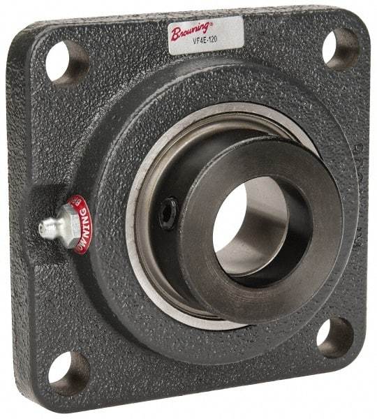 Browning - 1-1/4" ID, 4-5/8" OAL x 4-5/8" OAH 4-Bolt Flange - 3,493 Lb Static Cap, 5,782 Lb Dyn Cap, 3-5/8" Btw Mnt Hole Ctrs, Cast Iron - USA Tool & Supply