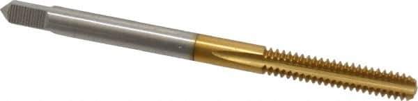 Made in USA - #6-32 UNC 2B 3 Flute TiN Finish High Speed Steel Straight Flute Standard Hand Tap - Bottoming, Right Hand Thread, 2" OAL, 11/16" Thread Length, H3 Limit, Oversize - USA Tool & Supply