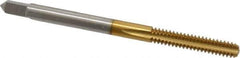 Made in USA - #6-32 UNC 2B 3 Flute TiN Finish High Speed Steel Straight Flute Standard Hand Tap - Bottoming, Right Hand Thread, 2" OAL, 11/16" Thread Length, H3 Limit, Oversize - USA Tool & Supply