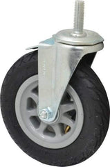Shepherd - 6" Diam x 1-1/4" Wide, Rubber Swivel with Brake Caster - 150 Lb Capacity, Threaded Stem Mount, Ball Bearing - USA Tool & Supply