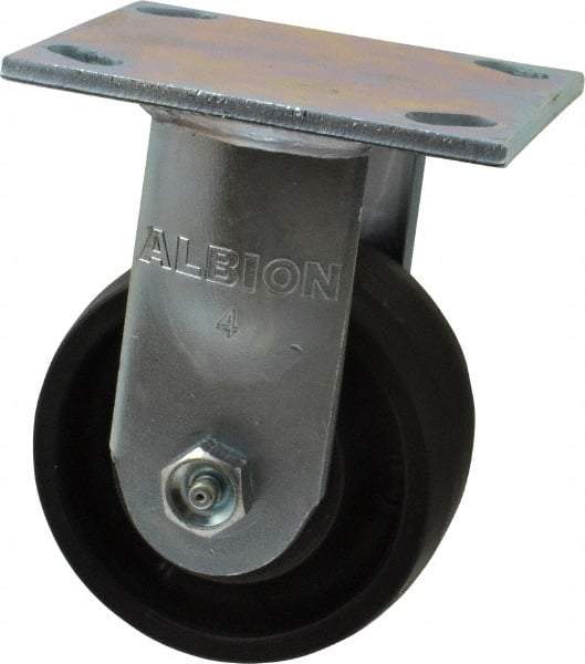 Albion - 4" Diam x 2" Wide x 5-5/8" OAH Top Plate Mount Rigid Caster - Glass Filled Nylon, 800 Lb Capacity, Roller Bearing, 4 x 4-1/2" Plate - USA Tool & Supply