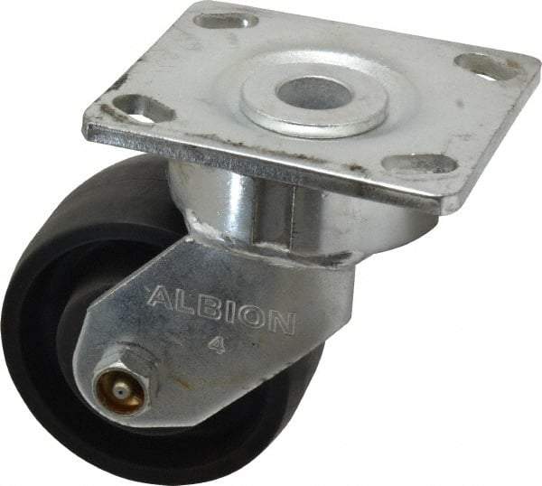 Albion - 4" Diam x 2" Wide x 5-5/8" OAH Top Plate Mount Swivel Caster - Glass Filled Nylon, 800 Lb Capacity, Roller Bearing, 4 x 4-1/2" Plate - USA Tool & Supply