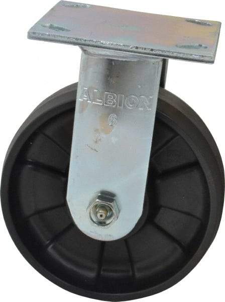 Albion - 6" Diam x 2" Wide x 7-1/2" OAH Top Plate Mount Rigid Caster - Glass Filled Nylon, 1,200 Lb Capacity, Roller Bearing, 4 x 4-1/2" Plate - USA Tool & Supply