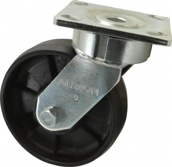 Albion - 6" Diam x 2" Wide x 7-1/2" OAH Top Plate Mount Swivel Caster - Glass Filled Nylon, 1,200 Lb Capacity, Precision Sealed Bearing, 4 x 4-1/2" Plate - USA Tool & Supply