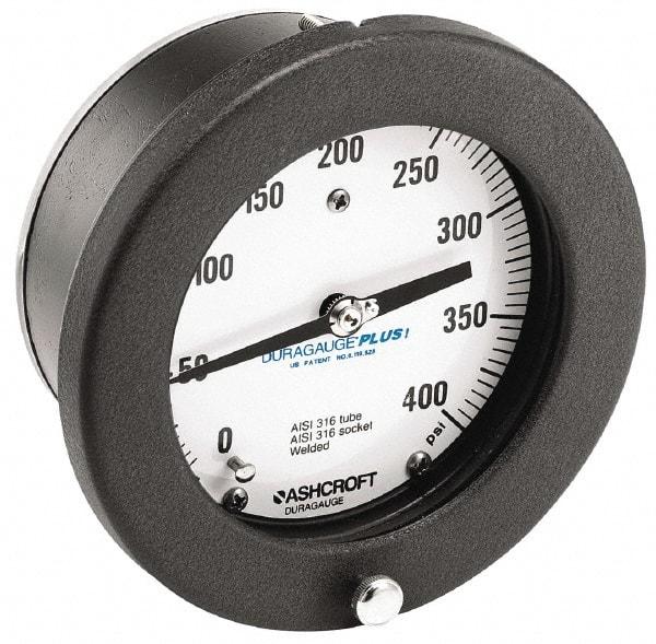 Ashcroft - 4-1/2" Dial, 1/4 Thread, 0-300 Scale Range, Pressure Gauge - Center Back Connection Mount, Accurate to 0.5% of Scale - USA Tool & Supply