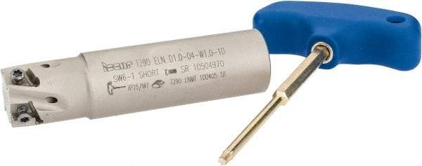 Iscar - 1" Cut Diam, 0.394" Max Depth of Cut, 1" Shank Diam, 4" OAL, Indexable Square Shoulder End Mill - T290 LN.T 1004 Inserts, Weldon Shank, 90° Lead Angle, Through Coolant, Series SumoMill - USA Tool & Supply