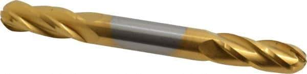 Hertel - 5/16" Diam, 3/4" LOC, 4 Flute Solid Carbide Ball End Mill - TiN Finish, Double End, 3" OAL, 5/16" Shank Diam - USA Tool & Supply