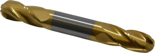 Hertel - 1/2" Diam, 1" LOC, 4 Flute Solid Carbide Ball End Mill - TiN Finish, Double End, 4" OAL, 1/2" Shank Diam - USA Tool & Supply