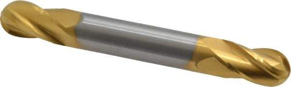 Hertel - 3/8" Diam, 1/2" LOC, 4 Flute Solid Carbide Ball End Mill - TiN Finish, Double End, 3" OAL, 3/8" Shank Diam - USA Tool & Supply