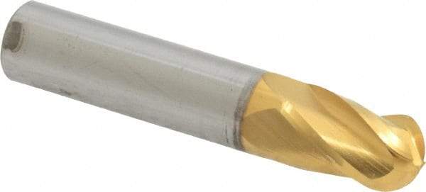 Hertel - 3/8" Diam, 5/8" LOC, 4 Flute Solid Carbide Ball End Mill - TiN Finish, Single End, 2" OAL, 3/8" Shank Diam - USA Tool & Supply