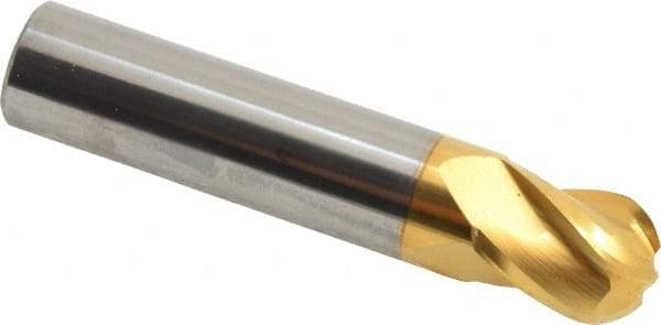 Hertel - 1/2" Diam, 5/8" LOC, 4 Flute Solid Carbide Ball End Mill - TiN Finish, Single End, 2-1/2" OAL, 1/2" Shank Diam - USA Tool & Supply