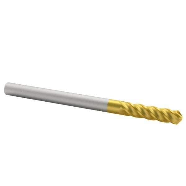 Hertel - 1/4" Diam, 1-1/2" LOC, 4 Flute Solid Carbide Ball End Mill - TiN Finish, Single End, 4" OAL, 1/4" Shank Diam - USA Tool & Supply