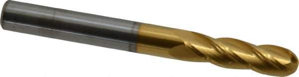 Hertel - 5/16" Diam, 1-1/8" LOC, 4 Flute Solid Carbide Ball End Mill - TiN Finish, Single End, 3" OAL, 5/16" Shank Diam - USA Tool & Supply