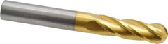 Hertel - 3/8" Diam, 1-1/8" LOC, 4 Flute Solid Carbide Ball End Mill - TiN Finish, Single End, 3" OAL, 3/8" Shank Diam - USA Tool & Supply
