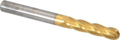 Hertel - 3/8" Diam, 1-3/4" LOC, 4 Flute Solid Carbide Ball End Mill - TiN Finish, Single End, 4" OAL, 3/8" Shank Diam - USA Tool & Supply