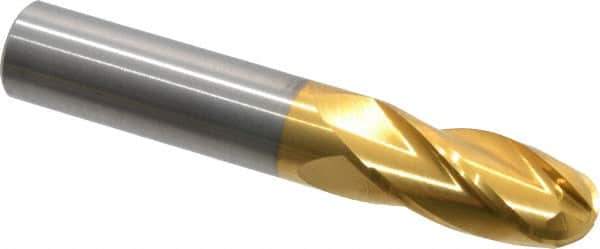 Hertel - 1/2" Diam, 1" LOC, 4 Flute Solid Carbide Ball End Mill - TiN Finish, Single End, 3" OAL, 1/2" Shank Diam - USA Tool & Supply