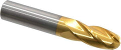 Hertel - 1/2" Diam, 1" LOC, 4 Flute Solid Carbide Ball End Mill - TiN Finish, Single End, 3" OAL, 1/2" Shank Diam - USA Tool & Supply