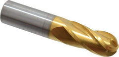 Hertel - 1/2" Diam, 1" LOC, 4 Flute Solid Carbide Ball End Mill - TiN Finish, Single End, 2-1/2" OAL, 1/2" Shank Diam - USA Tool & Supply