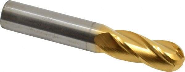 Hertel - 9/16" Diam, 1-1/4" LOC, 4 Flute Solid Carbide Ball End Mill - TiN Finish, Single End, 3-1/2" OAL, 9/16" Shank Diam - USA Tool & Supply