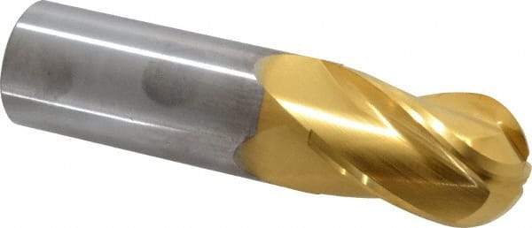 Hertel - 1" Diam, 1-1/2" LOC, 4 Flute Solid Carbide Ball End Mill - TiN Finish, Single End, 4" OAL, 1" Shank Diam - USA Tool & Supply