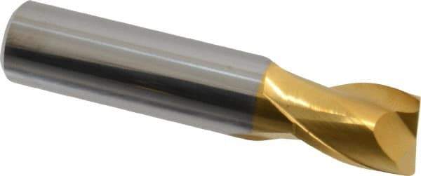 Hertel - 1/2", 5/8" LOC, 1/2" Shank Diam, 2-1/2" OAL, 2 Flute, Solid Carbide Square End Mill - Single End, TiN Finish, Spiral Flute, 30° Helix, Centercutting, Right Hand Cut - USA Tool & Supply