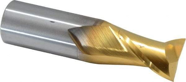 Hertel - 3/4", 1" LOC, 3/4" Shank Diam, 3" OAL, 2 Flute, Solid Carbide Square End Mill - Single End, TiN Finish, Spiral Flute, 30° Helix, Centercutting, Right Hand Cut - USA Tool & Supply