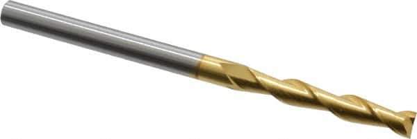 Hertel - 1/4", 1-1/2" LOC, 1/4" Shank Diam, 4" OAL, 2 Flute, Solid Carbide Square End Mill - Single End, TiN Finish, Spiral Flute, 30° Helix, Centercutting, Right Hand Cut - USA Tool & Supply