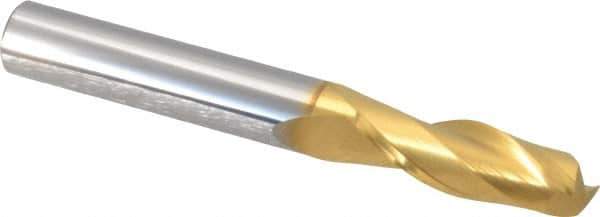 Hertel - 3/8", 1-1/8" LOC, 3/8" Shank Diam, 3" OAL, 2 Flute, Solid Carbide Square End Mill - Single End, TiN Finish, Spiral Flute, 30° Helix, Centercutting, Right Hand Cut - USA Tool & Supply