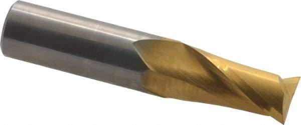 Hertel - 1/2", 1" LOC, 1/2" Shank Diam, 2-1/2" OAL, 2 Flute, Solid Carbide Square End Mill - Single End, TiN Finish, Spiral Flute, 30° Helix, Centercutting, Right Hand Cut - USA Tool & Supply