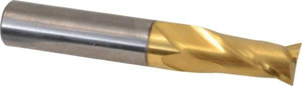 Hertel - 9/16", 1-1/4" LOC, 9/16" Shank Diam, 3-1/2" OAL, 2 Flute, Solid Carbide Square End Mill - Single End, TiN Finish, Spiral Flute, 30° Helix, Centercutting, Right Hand Cut - USA Tool & Supply
