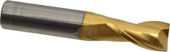 Hertel - 5/8", 1-1/4" LOC, 5/8" Shank Diam, 3-1/2" OAL, 2 Flute, Solid Carbide Square End Mill - Single End, TiN Finish, Spiral Flute, 30° Helix, Centercutting, Right Hand Cut - USA Tool & Supply