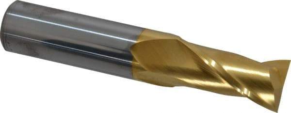 Hertel - 3/4", 1-1/2" LOC, 3/4" Shank Diam, 4" OAL, 2 Flute, Solid Carbide Square End Mill - Single End, TiN Finish, Spiral Flute, 30° Helix, Centercutting, Right Hand Cut - USA Tool & Supply
