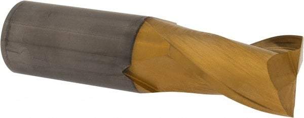 Hertel - 1", 1-1/2" LOC, 1" Shank Diam, 4" OAL, 2 Flute, Solid Carbide Square End Mill - Single End, TiN Finish, Spiral Flute, 30° Helix, Centercutting, Right Hand Cut - USA Tool & Supply