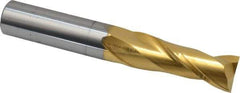 Hertel - 3/4", 2-1/4" LOC, 3/4" Shank Diam, 5" OAL, 2 Flute, Solid Carbide Square End Mill - Single End, TiN Finish, Spiral Flute, 30° Helix, Centercutting, Right Hand Cut - USA Tool & Supply